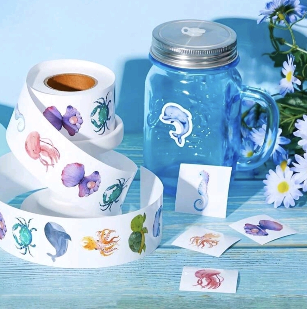 Aquatic Themed Sticker Roll Of 500 - Picture 2 of 5